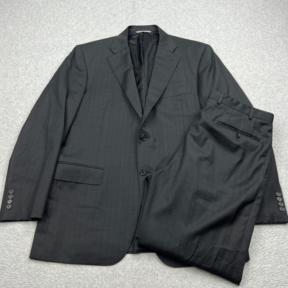 Canali Suit Set Mens 42R IT 52 Dark Gray Plaid 2-Button 100% Wool Italy 2 Piece